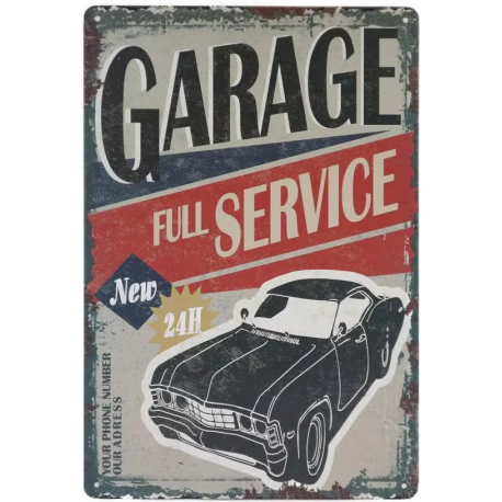 Plaque métal publicitaire plate 20 x 30 cm : Garage Full Service