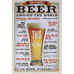 Plaque métal publicitaire plate avec relief 20 x 30 cm : Biere autour du monde