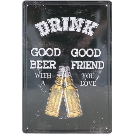Plaque métal publicitaire plate avec relief 20 x 30 cm : Drink Beer