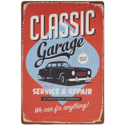 Plaque métal publicitaire plate avec relief 20 x 30 cm : Classic Garage