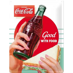 plaque métal publicitaire 30x40cm bombée en relief : Coca-Cola Good with food