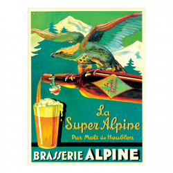 Plaque métal publicitaire plate avec relief 27 x 40 cm : Brasserie Alpine