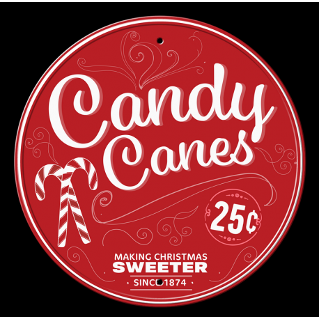 Plaque métal publicitaire diametre 30 cm : Candy Canes