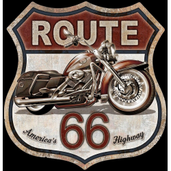 Plaque métal publicitaire découpée 30x30 cm plate  : Route 66 Bike