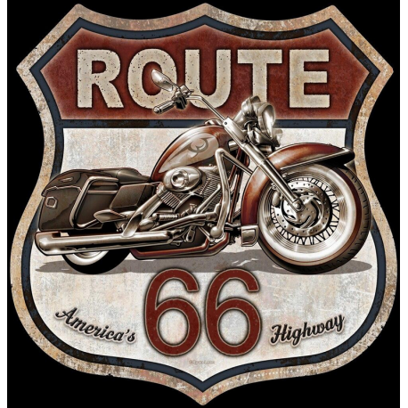 Plaque métal publicitaire découpée 30x30 cm plate  : Route 66 Bike