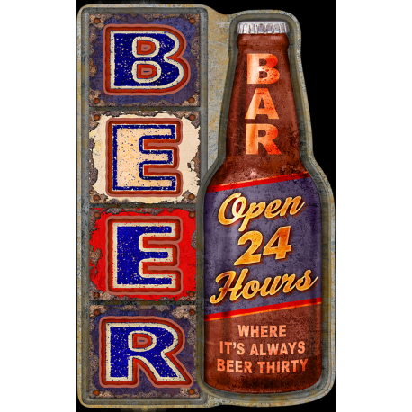 Plaque métal publicitaire découpée 29x19 cm avec relief  : Beer Bar