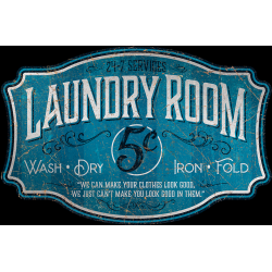 Plaque métal publicitaire découpée 29x19 cm avec relief  : Laundry Room