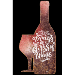 Plaque métal publicitaire découpée 29x15 cm avec relief  : Wine and Glass
