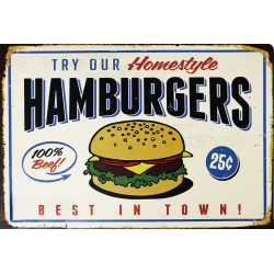 Plaque métal plate 20 x 30 cm : Hamburgers