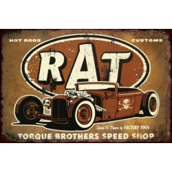 Plaque métal plate 20 x 30 cm : RAT - Hot rod customs