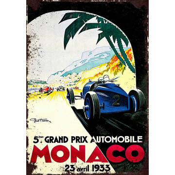 Plaque métal plate 20 x 30 cm :  Monaco grand prix 1933