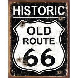 Plaque publicitaire metal 30x40cm plate :  Historic Old Route 66 Vintage