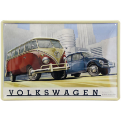 Plaque métal en relief bombée 20 x 30 cm :  VW Combi et Coccinelle