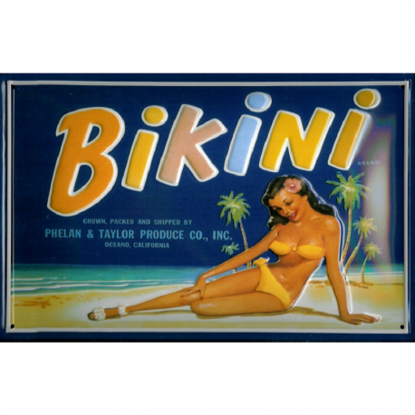 Plaque métal publicitaire 20x30cm bombée en relief :  BIKINI.