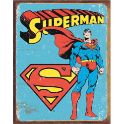 Plaque métal plate 30 x 40 cm :  Superman Rétro avec Logo