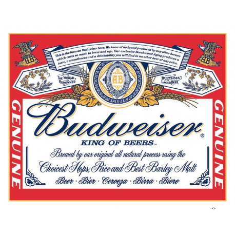 Plaque métal plate 30 x 40 cm :  Budweiser Label
