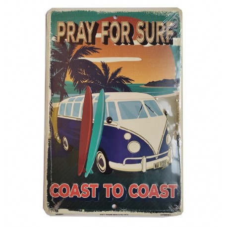 Plaque métal publicitaire plate avec relief  30 x 20 - PRAY FOR SURF
