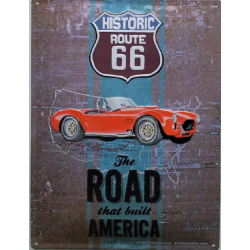 plaque métal publicitaire 30x40cm bombée en relief :  AC COBRA - The road that built America