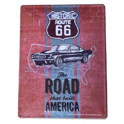 Plaque métal publicitaire 30x40 cm bombée en relief : HISTORIC ROUTE 66 - Ford Mustang