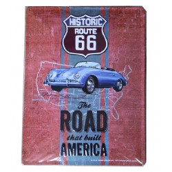 Plaque métal publicitaire 30x40 cm bombée en relief : HISTORIC ROUTE 66 - Porsche 356