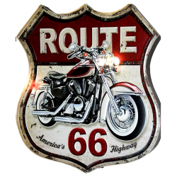 Plaque métal découpée 34,50 x 30 cm : Route 66 - America's Hyghway