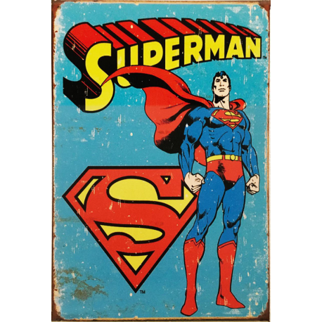Plaque métal plate 20 x 30 cm : Superman Rétro avec Logo