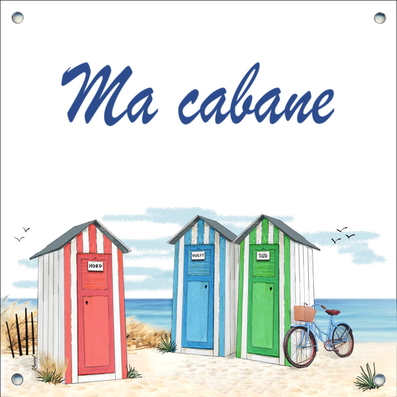 Plaque émaillée 15 x 15 cm : Décor Cabines de Plage
