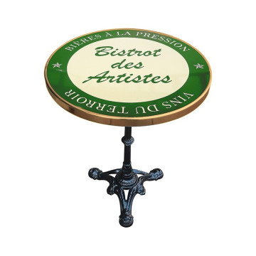 Table de bistrot émaillée en relief diamètre 60 cm : Bistrot des artistes bleu ou vert