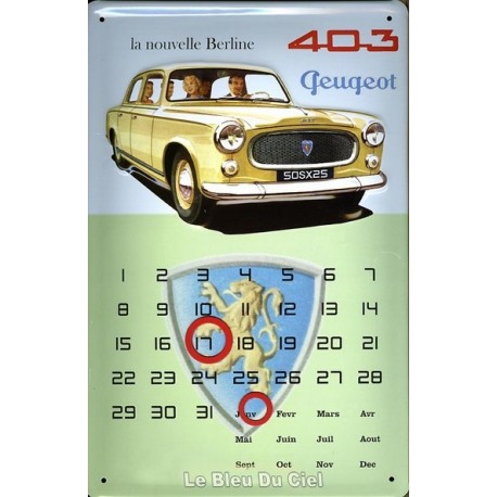 Calendrier métal  publicitaire 20x30cm bombé en relief : Peugeot 403