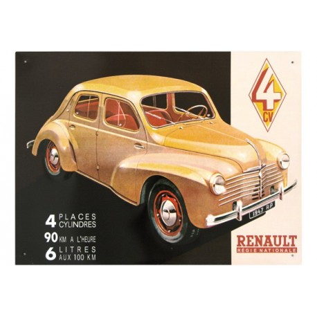 Plaque métal publicitaire bombée 30 x 40 cm : Renault 4 CV