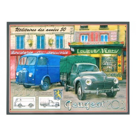 Plaque métal publicitaire en relief 30 x 40 cm : Peugeot Utilitaires Années 50