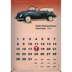Calendrier métal publicitaire 20x30cm bombé en relief : Volkswagen DKW 1952