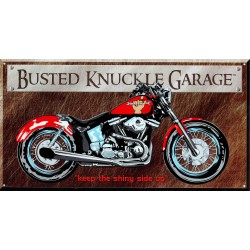 Plaque métal  publicitaire plate 21x41cm : Busted knuckle GARAGE