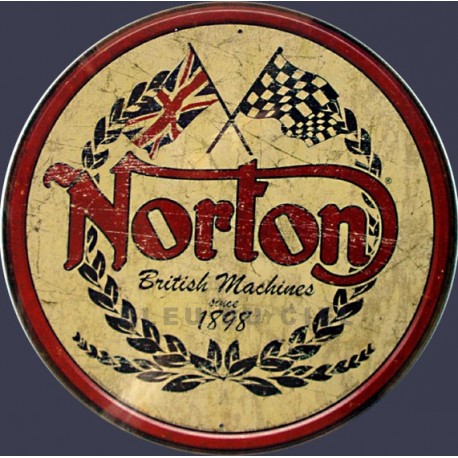 Plaque métal publicitaire diamètre 30 cm  :  Norton since 1898