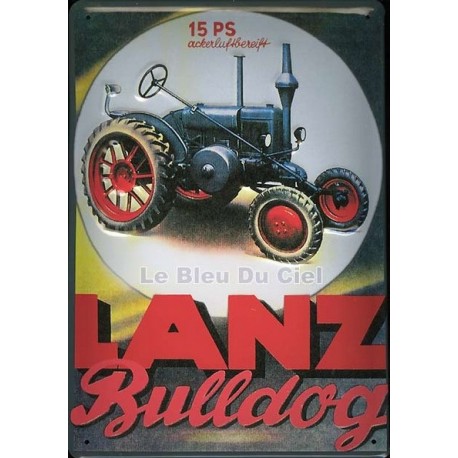Plaque métal publicitaire 20x30cm bombée en relief : Tracteur Lanz Bulldog 15PS