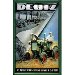Plaque métal publicitaire 20x30cm bombée en relief  : Tracteur DEUTZ.