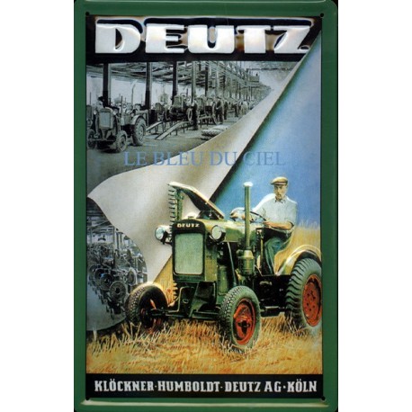 Plaque métal publicitaire 20x30cm bombée en relief  : Tracteur DEUTZ.