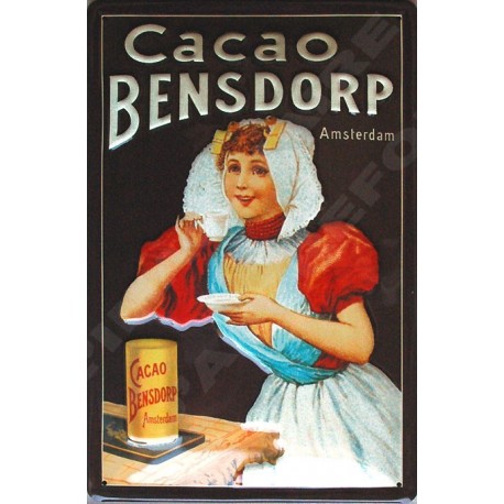 Plaque métal publicitaire 20x30cm bombée en relief  : Cacao Bensdorp