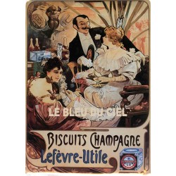 Plaque métal  publicitaire 15x20cm plate :  Biscuits Champagne Lefèvre Utile