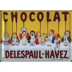 Plaque métal publicitaire 15x21cm bombée : Chocolat Delespaul Havez