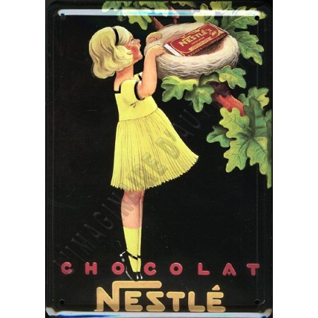Plaque métal publicitaire 15x21cm bombée : Chocolat NESTLÉ