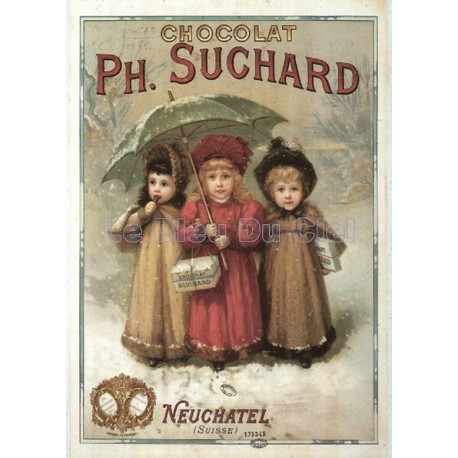 Plaque métal publicitaire 15x20cm plate : Chocolat Suchard 3 filles