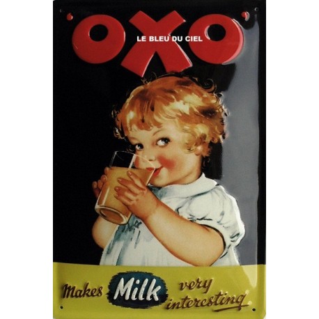 Plaque métal publicitaire 20x30cm bombée en relief :  OXO boisson chocolatée.