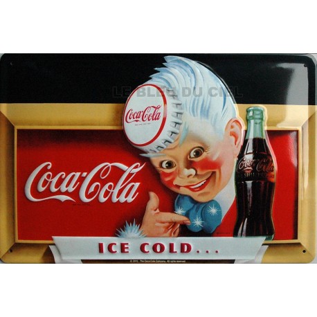 Plaque métal publicitaire 20x30cm bombeé en relief : Garçon Coca cola.