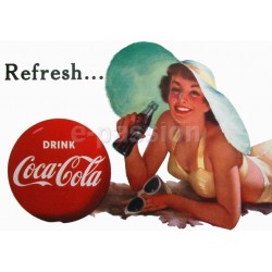 Plaque métal publicitaire 30x40cm plate :  :  Pin Up Coca Cola.