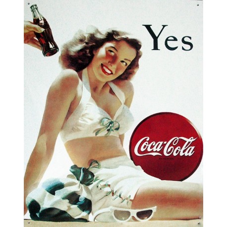 Plaque métal publicitaire 30x40cm plate :  YES  coca cola.