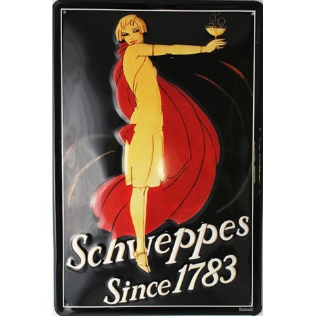 Plaque métal publicitaire 20x30cm bombée en relief :   Schweppes Since 1783.
