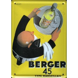 Plaque métal publicitaire 15x21cm bombée : Pastis Berger 45