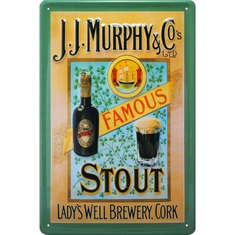 Plaque métal  publicitaire 20x30cm bombée en relief : J.J Murphy Famous Stout.