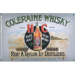 Plaque métal publicitaire 20x30 cm bombée en relief :  Coleraine Whisky.